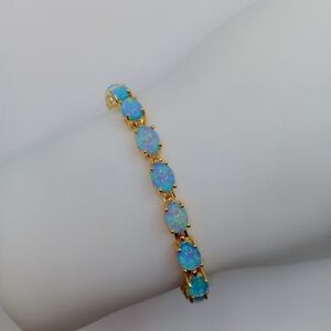 Gold Blue Opal Tennis Bracelet, Oval Black Opals, Trending Bracelet, 🔥 Exclusive